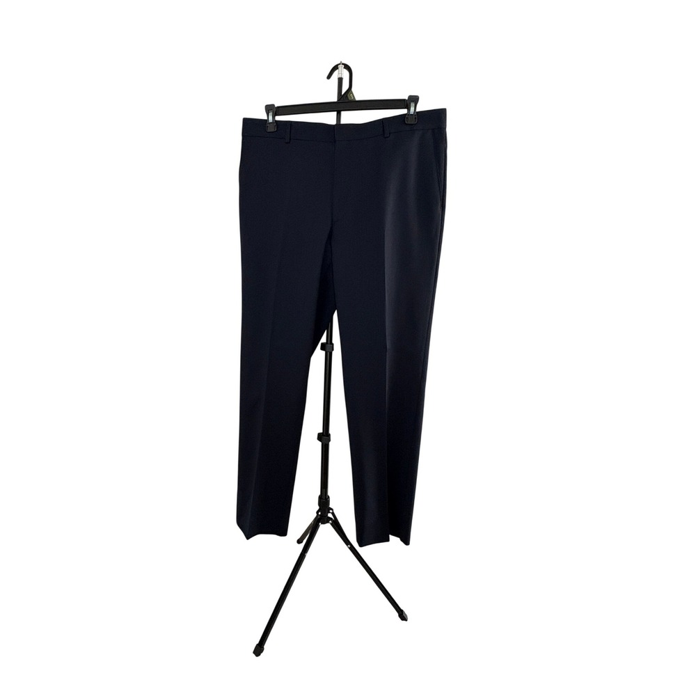 Barry Bricken Vintage 100% Wool Navy Blue Flat Front Dress Pants Trousers 38x34